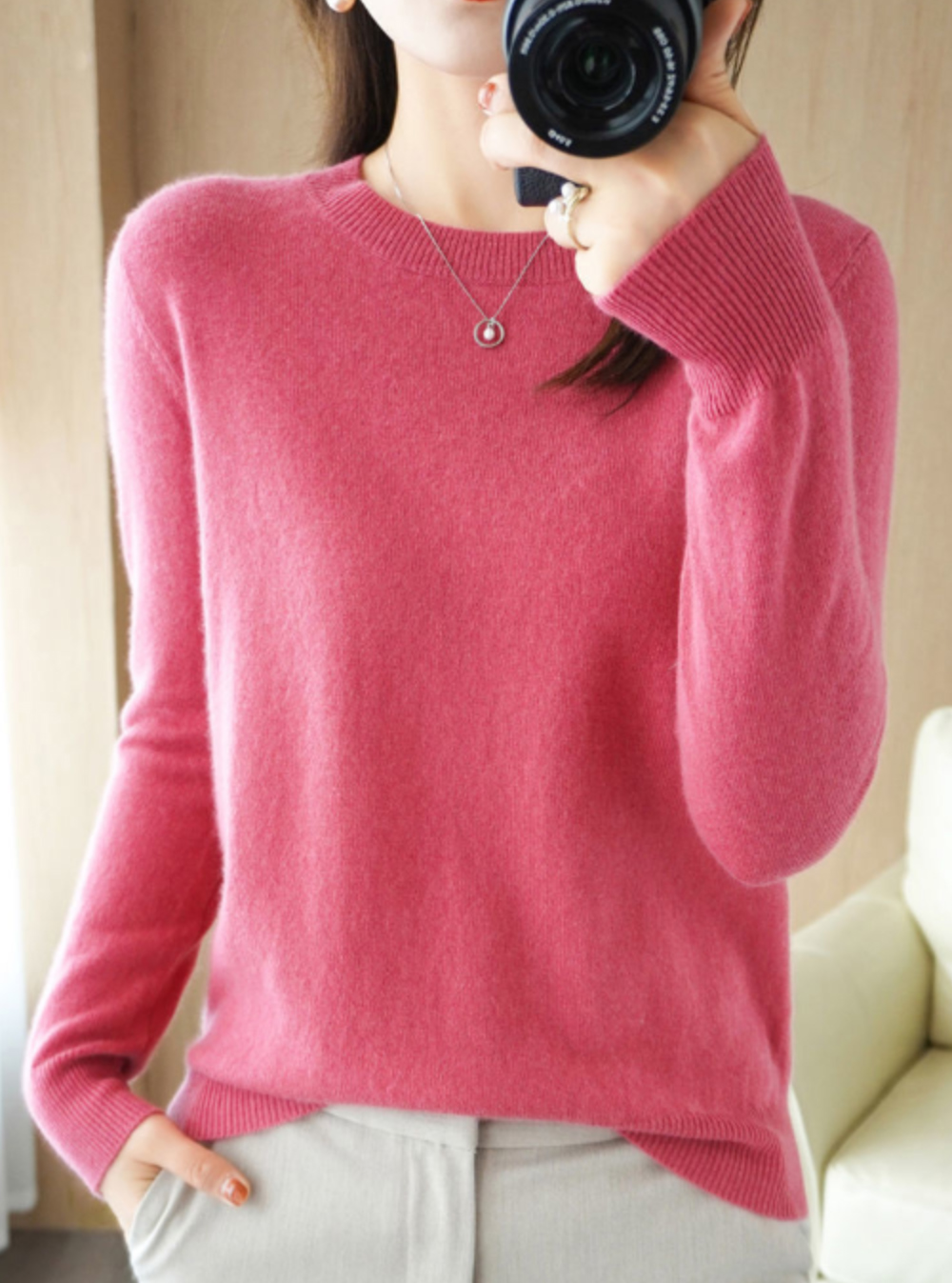 긴팔 티셔츠 핑크 색상 이미지-S1L10
